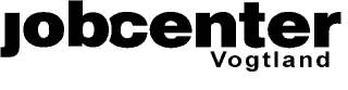 Das Bild zeigt das Logo des Jobcenters Vogtland - schwarze Schrift auf weißem Grund. 