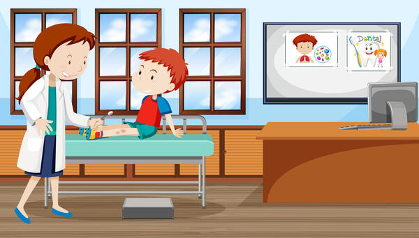 Bild vergrößern: Eine Ärztin untersucht einen kleinen Jungen (Bild im Comic-Stil).