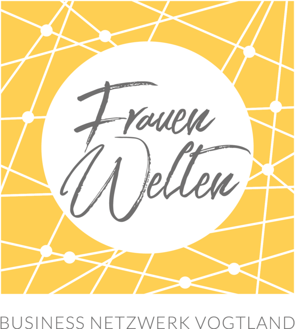 Bild vergrößern: Das Bild zeigt das Logo des Netzwerks Frauenwelten - schwarze Schrift auf weißem Grund und im Hintergrund ein Netzwerk auf gelbem Hintergrund.