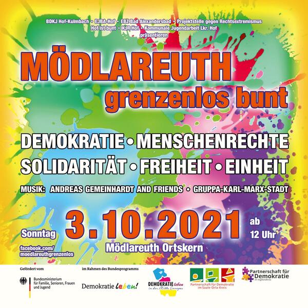 Bild vergrößern: Plakat vom Fest der Demokratie am 3.10.21 in Mödlareuth.